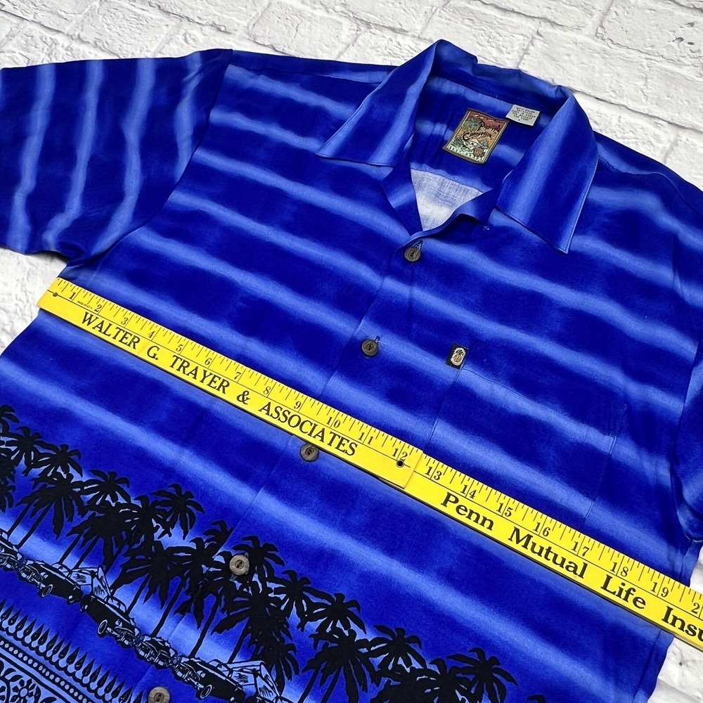 Pineapple Connection Hawaiian Shirt Men's L / MEDIUM Fit Blue Cars Palm Tree - Picture 6 of 8